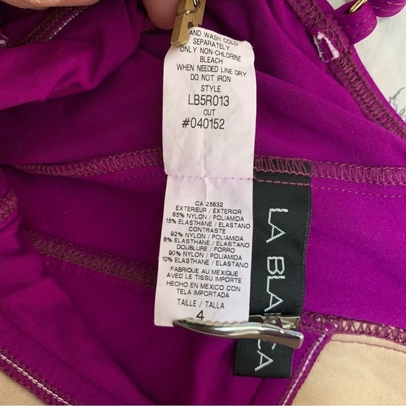 La Blanca Purple Island Goddess Twist Shirred One Piece Swimsuit - Size 4 - Picture 6 of 7